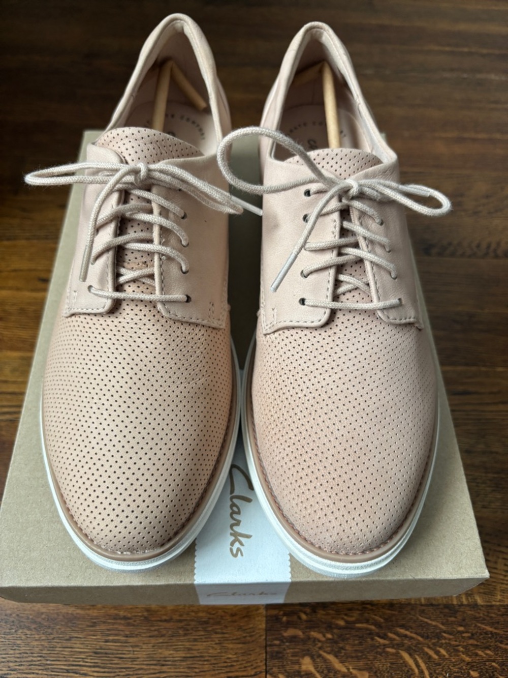 Clarks Women's Perforated Lace-Up Oxfords in Light Pink